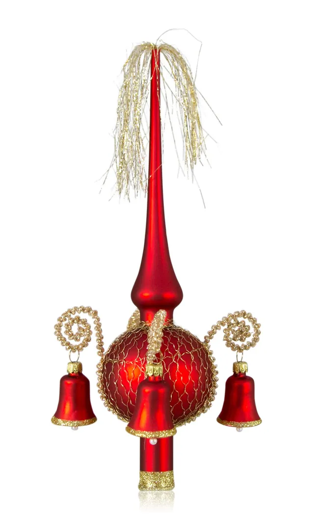 lauschaer-glas-weihnachtsbaumspitze-mit-gl-ckchen-rot-matt-umsponnen-l-28cm-kuge image 1
