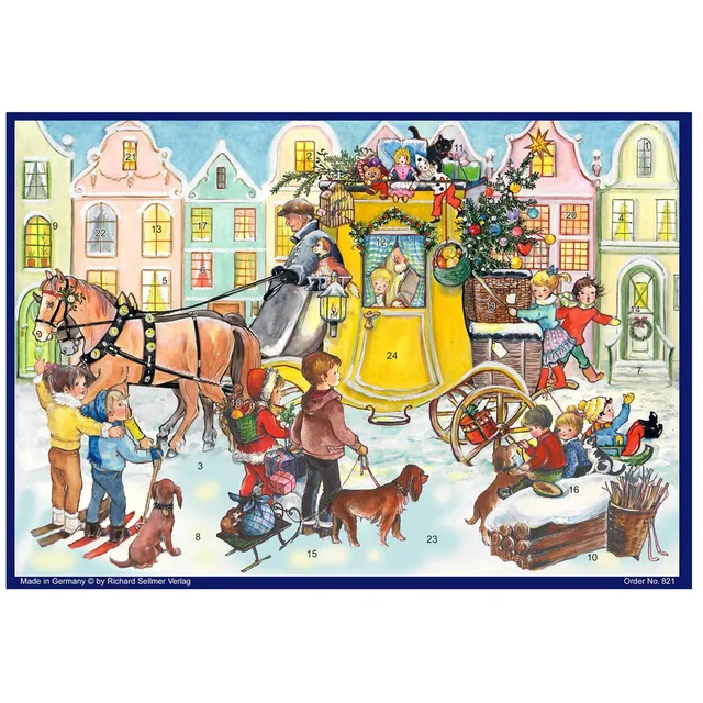 sellmer-verlag-adventskalender-a4-eine-postkutsche-voller-geschenke image 1