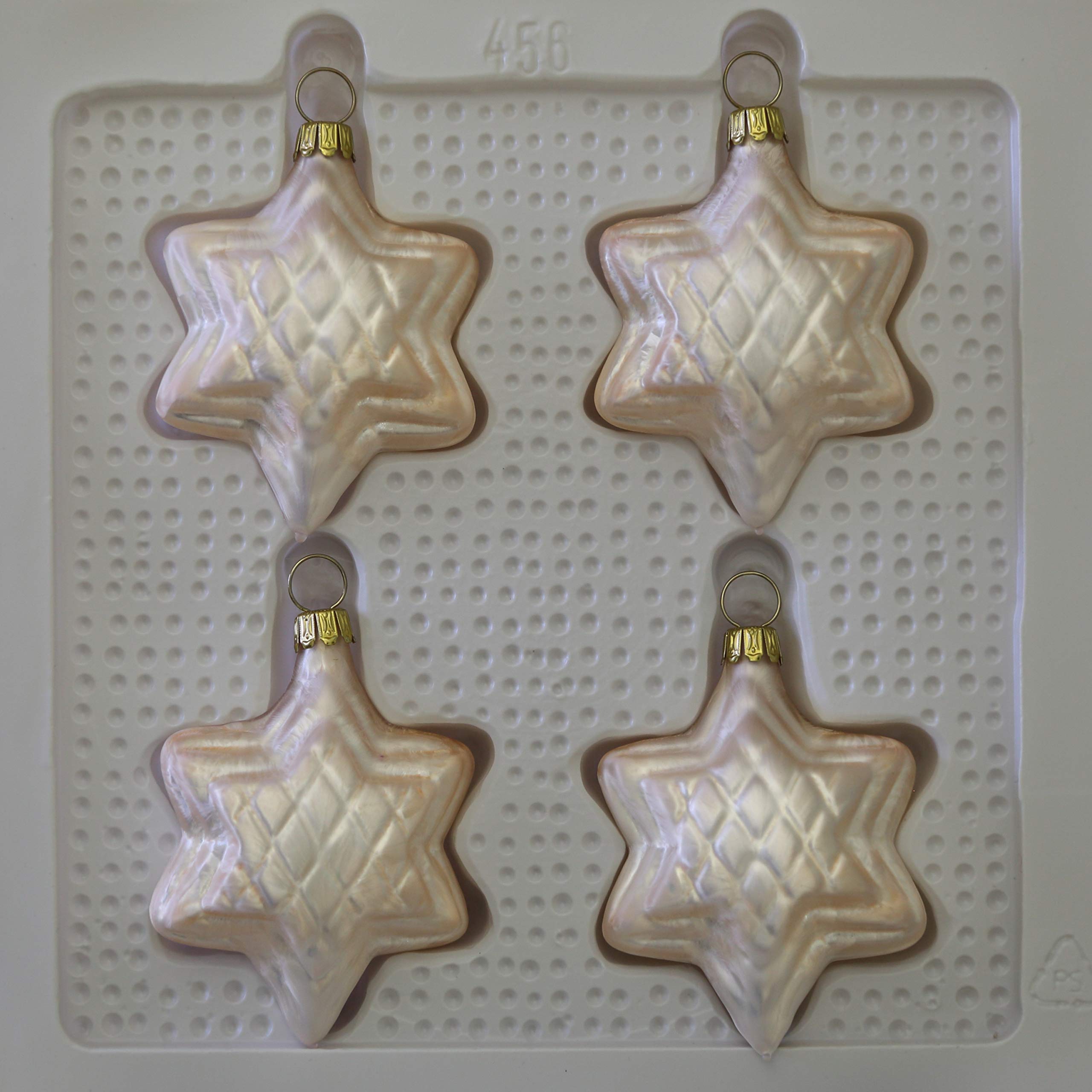 lauschaer-glas-christbaumschmuck-sterne-eislack-champagner-4-st-ck-mundgeblasen- image 2