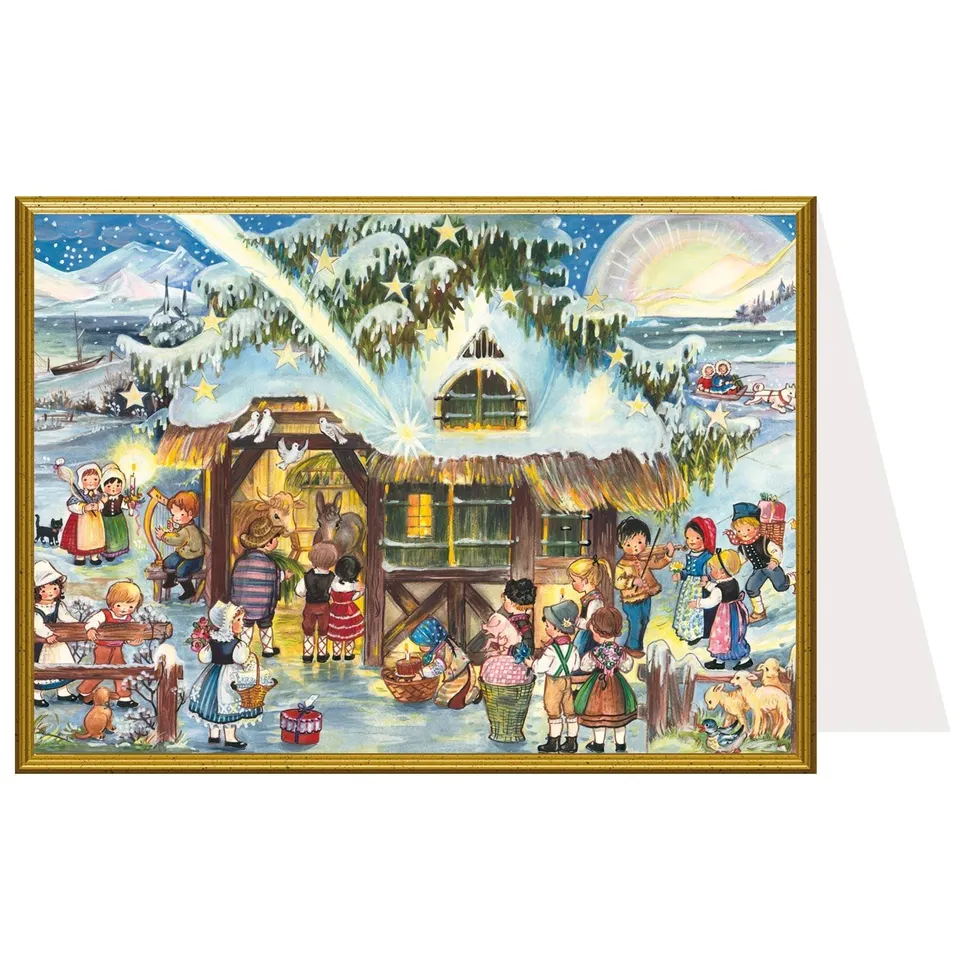 sellmer-verlag-weihnachtskarte-buntes-treiben-am-stall-b6 image 1