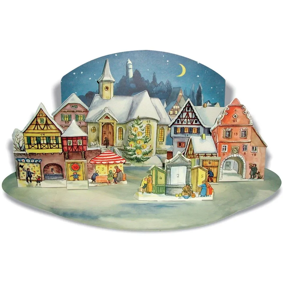 sellmer-verlag-aufstell-adventskalender-kleine-stadt-im-mondschein-1955 image 1