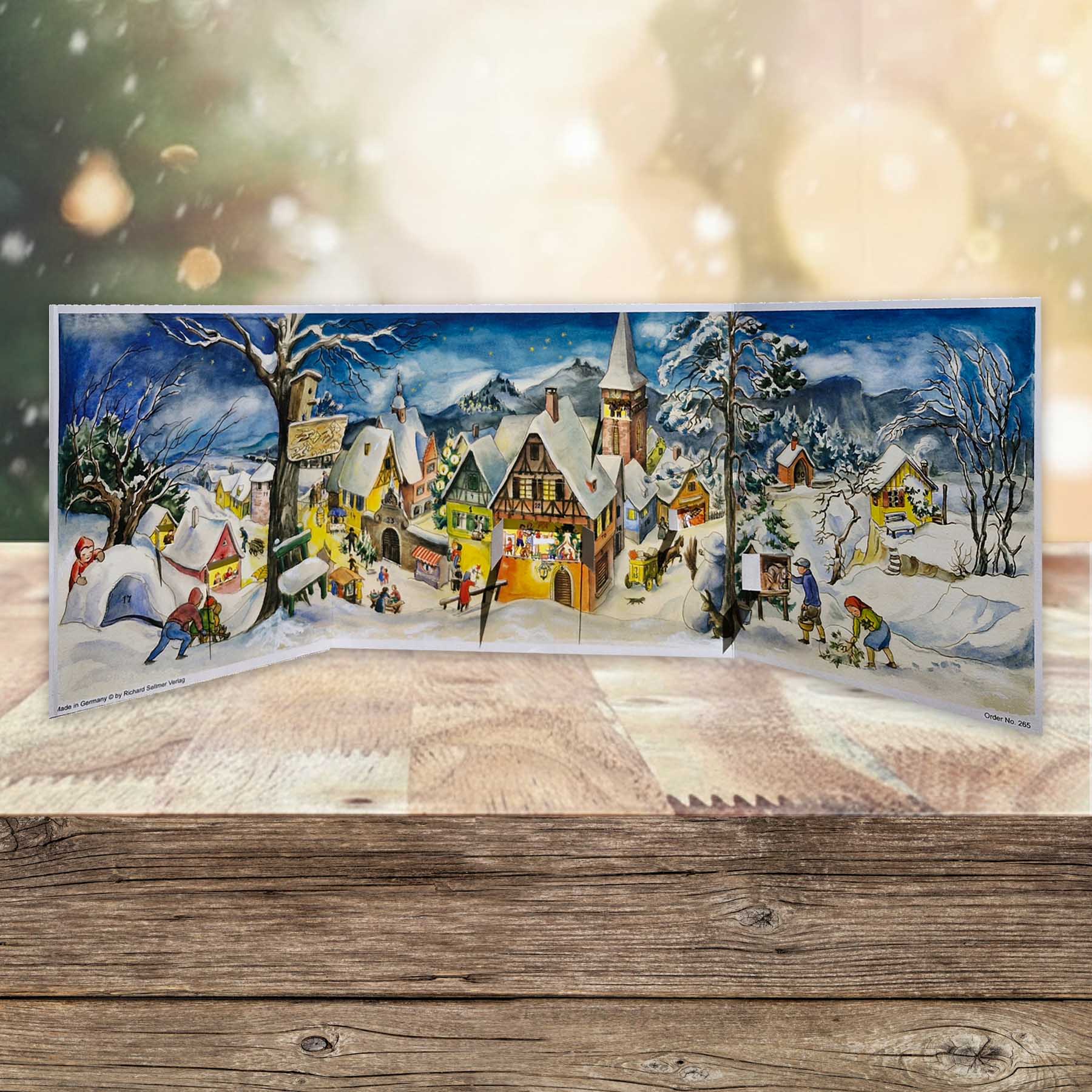 sellmer-verlag-panorama-adventskalender-kleines-dorf-im-winter-aufstellkalender image 2