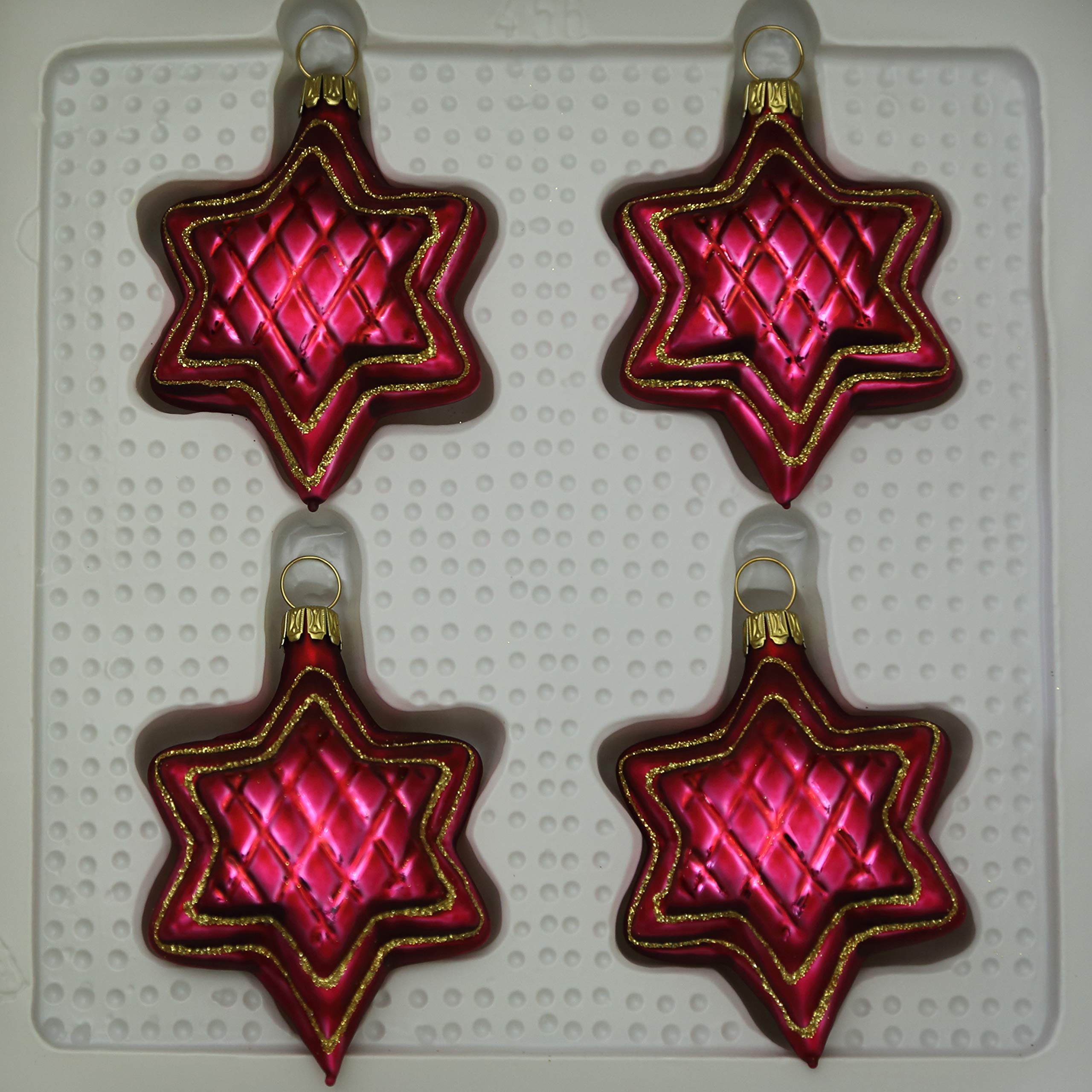 lauschaer-glas-sterne-dunkelrot-matt-mit-dekor-4-st-ck-christbaumschmuck image 2