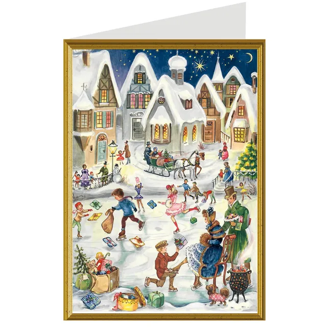 sellmer-verlag-weihnachtskarte-eislauffreuden-50er-jahre-mit-umschlag image 1