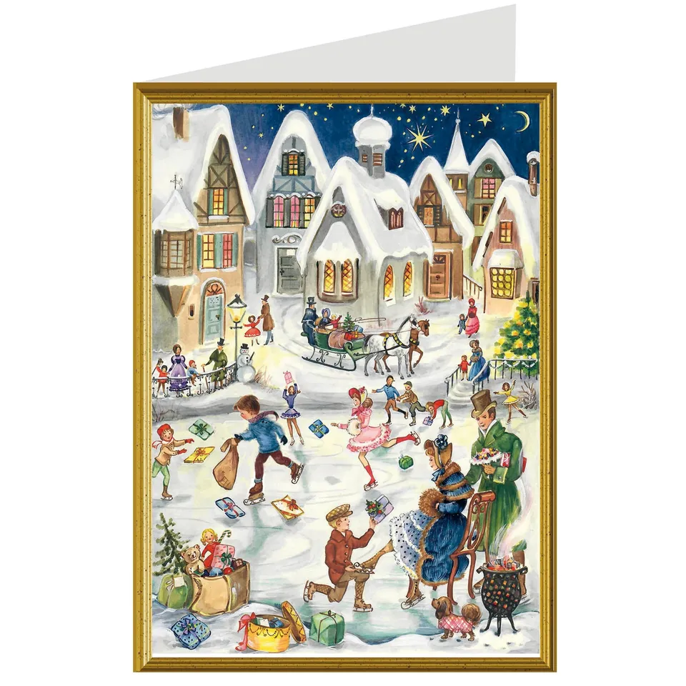 sellmer-verlag-weihnachtskarte-eislauffreuden-50er-jahre-mit-umschlag image 1