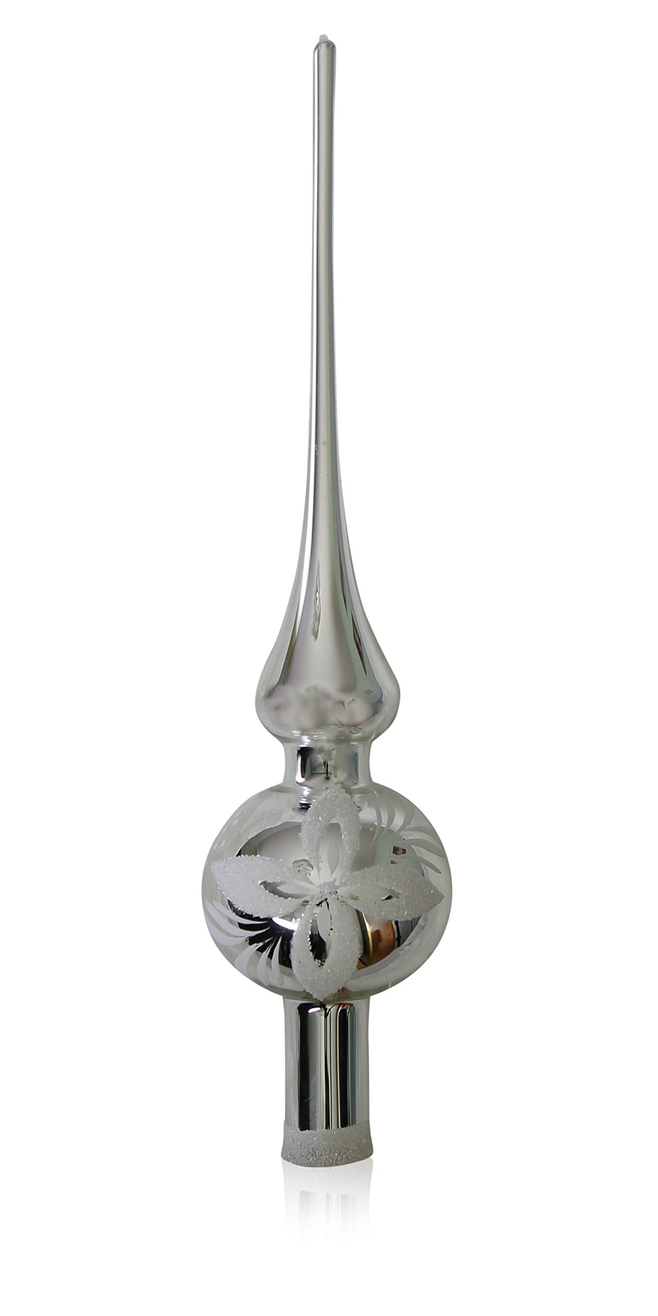 lauschaer-glas-christbaumschmuck-spitze-silber-mit-wei-en-blumen-d-6cm image 1