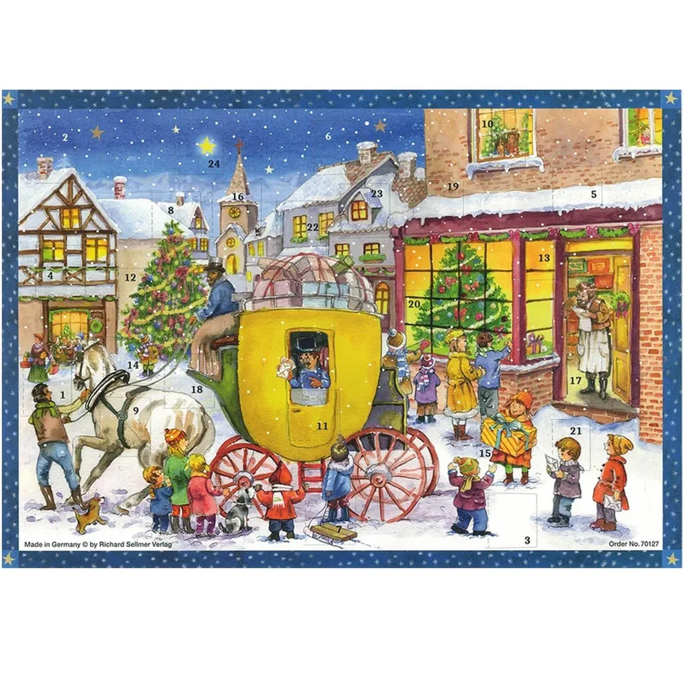 sellmer-verlag-adventskalender-die-postkutsche-kommt-26-5-x-35-5-cm-mit-glimmer image 1