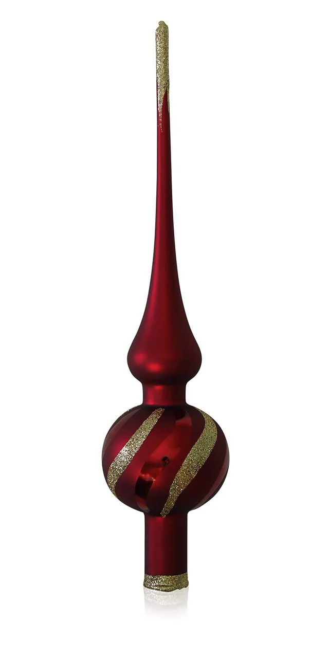 lauschaer-glas-christbaumspitze-dunkelrot-matt-mit-dekor image 1