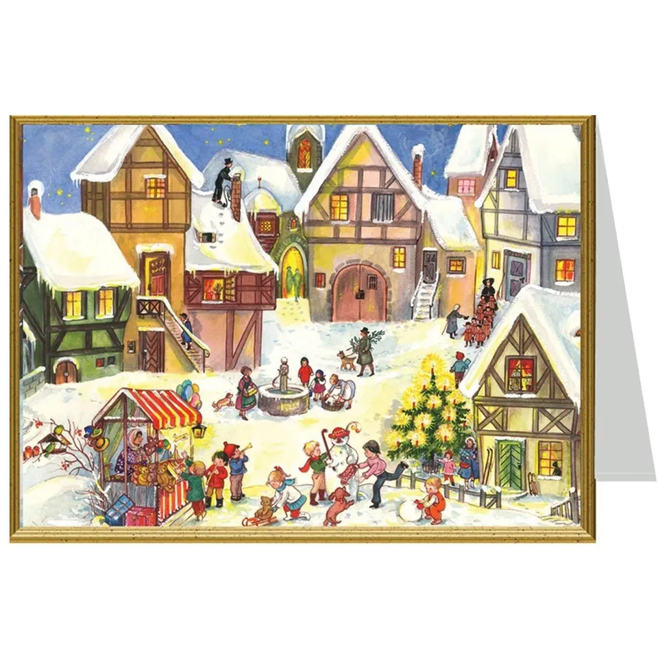 sellmer-verlag-weihnachtskarte-b6-weihnachtsmarkt-im-dorf-querformat image 1