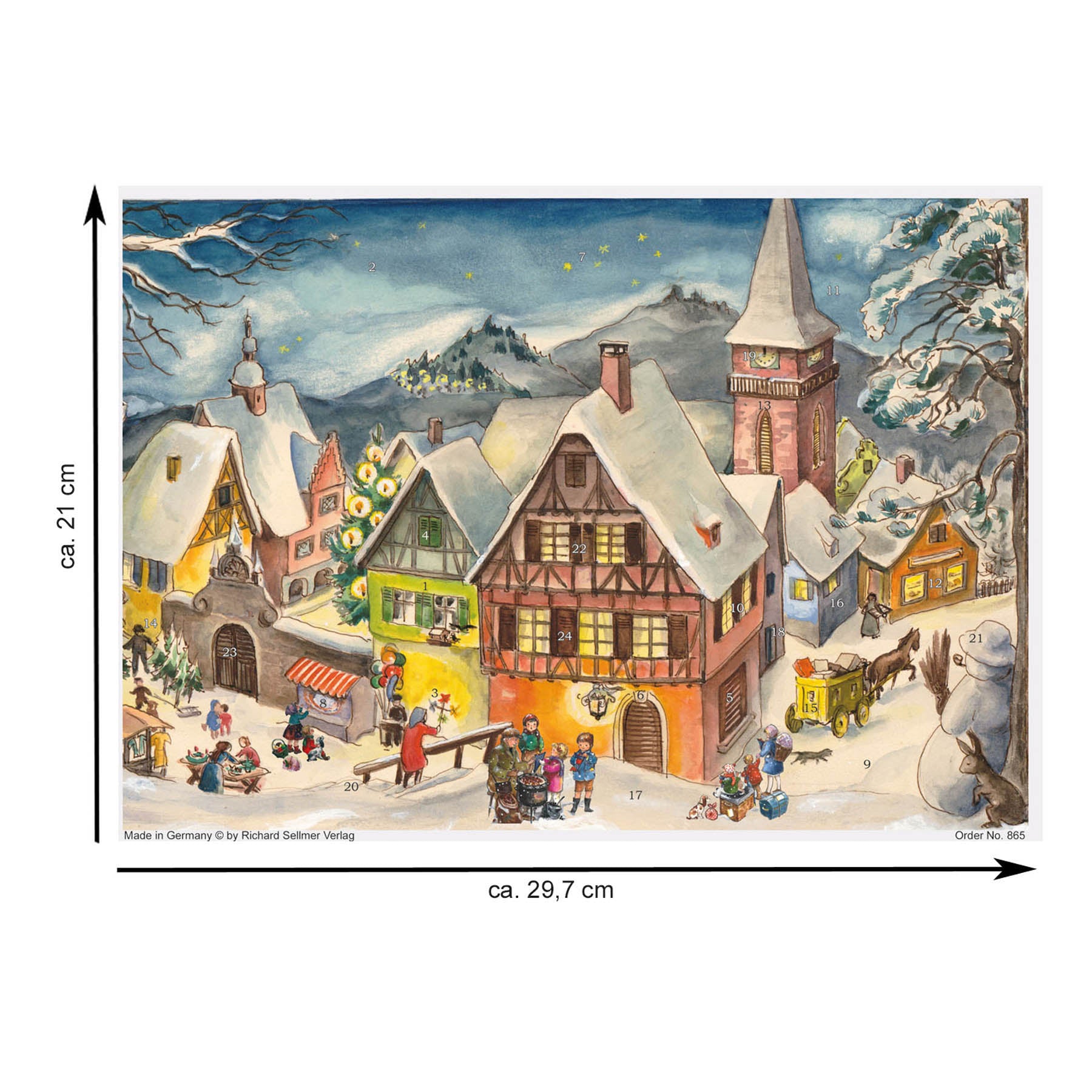 sellmer-verlag-adventskalender-a4-verschneites-dorf-papierkalender-querformat image 4