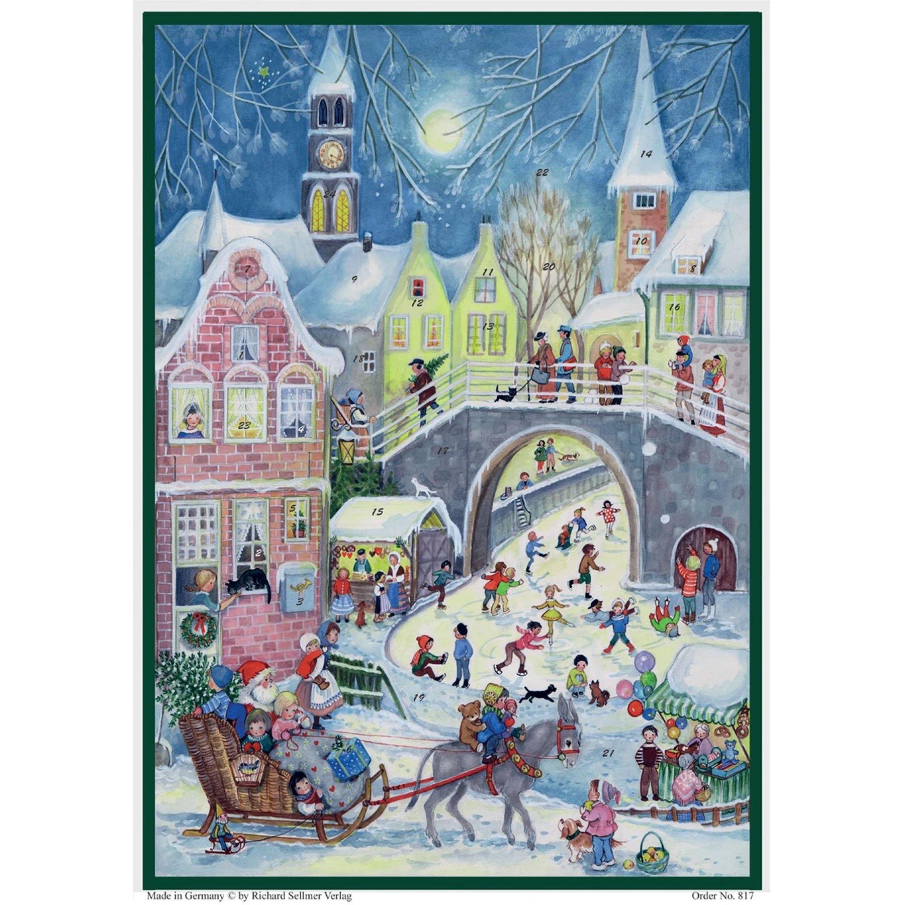 sellmer-verlag-adventskalender-a4-buntes-treiben-an-der-br-cke-papier-adventskal image 1
