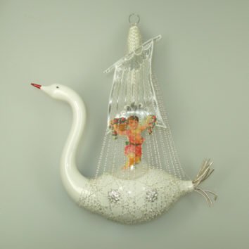 lauschaer-glas-schwan-mit-engel-und-segel-umsponnen-christbaumschmuck image 1