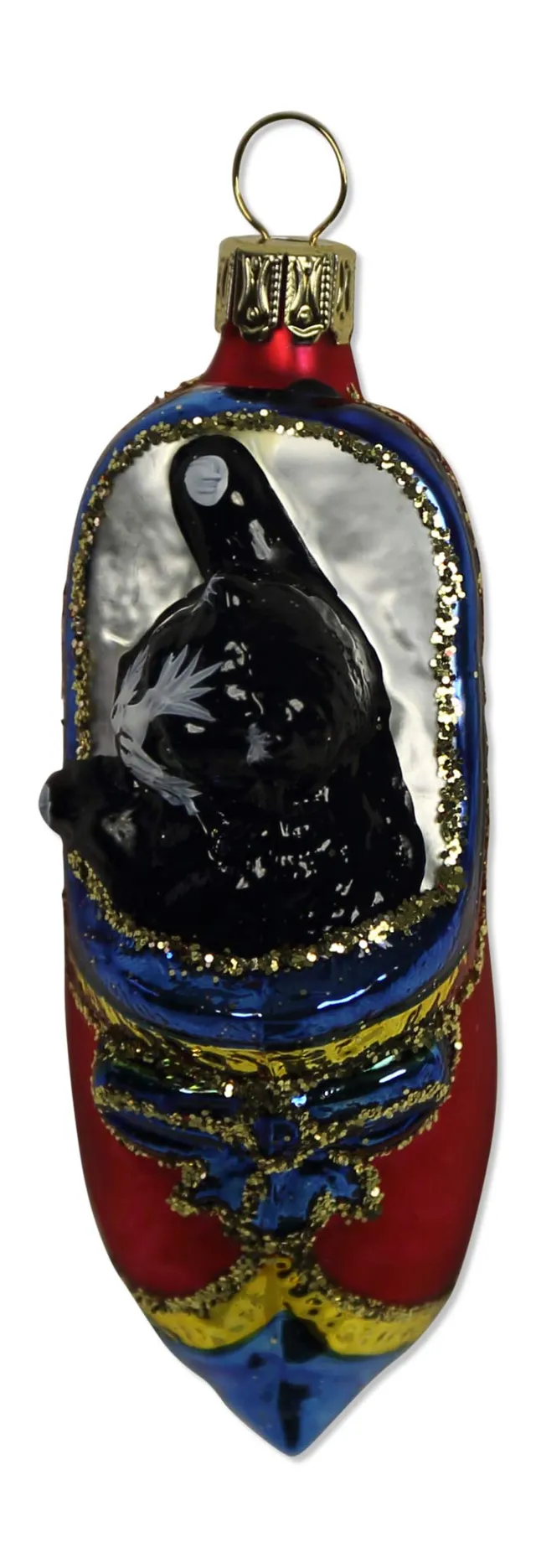 lauschaer-glas-christbaumschmuck-katze-im-schuh-rot-blau-mundgeblasen-handdekori image 1