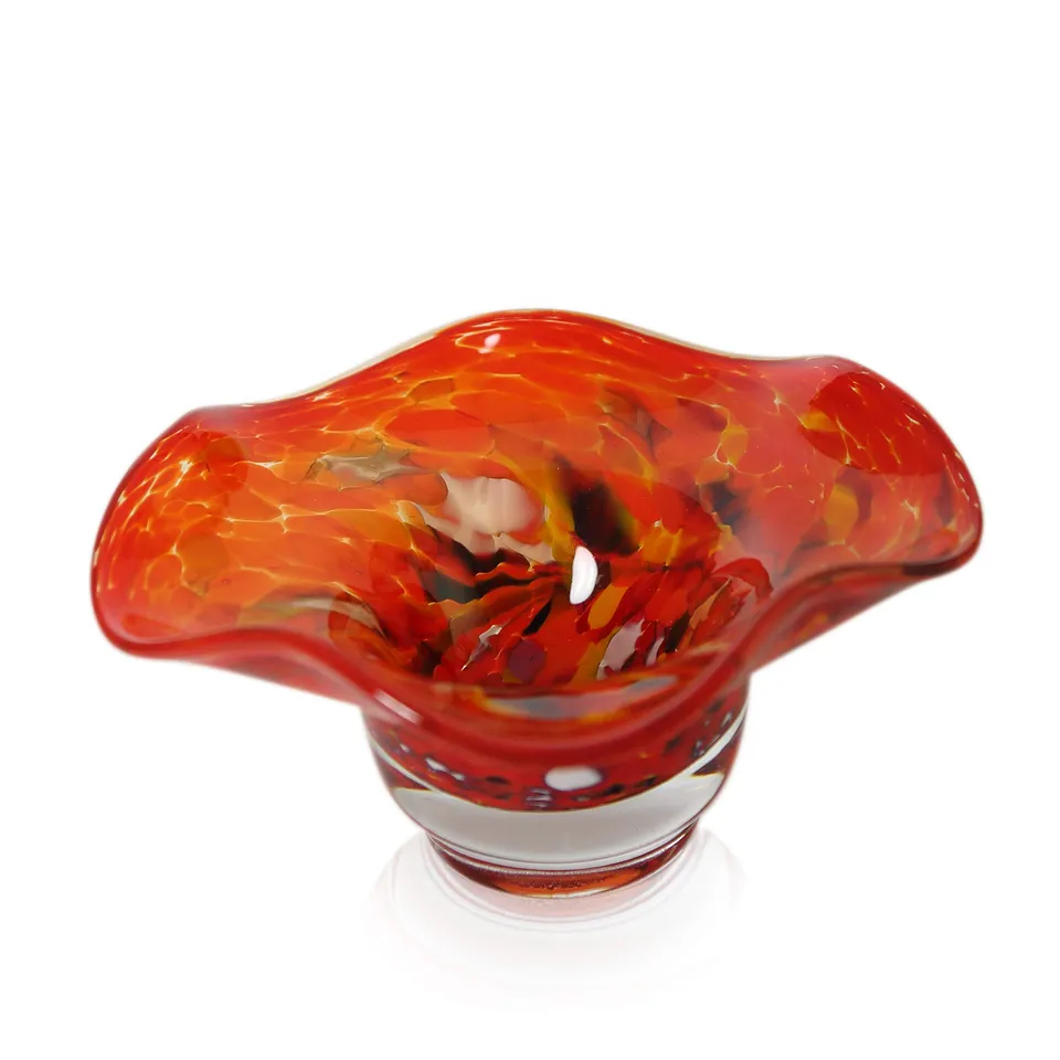 lauschaer-glas-schale-kerzenhalter-granulat-20x8cm-tomatenrot image 1