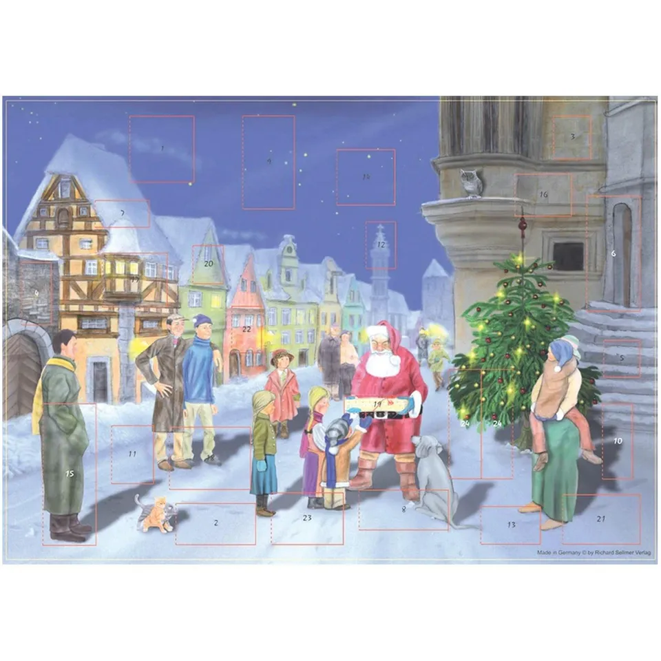 sellmer-verlag-adventskalender-weihnachtsmann-in-der-stadt-papier-adventskalende image 1
