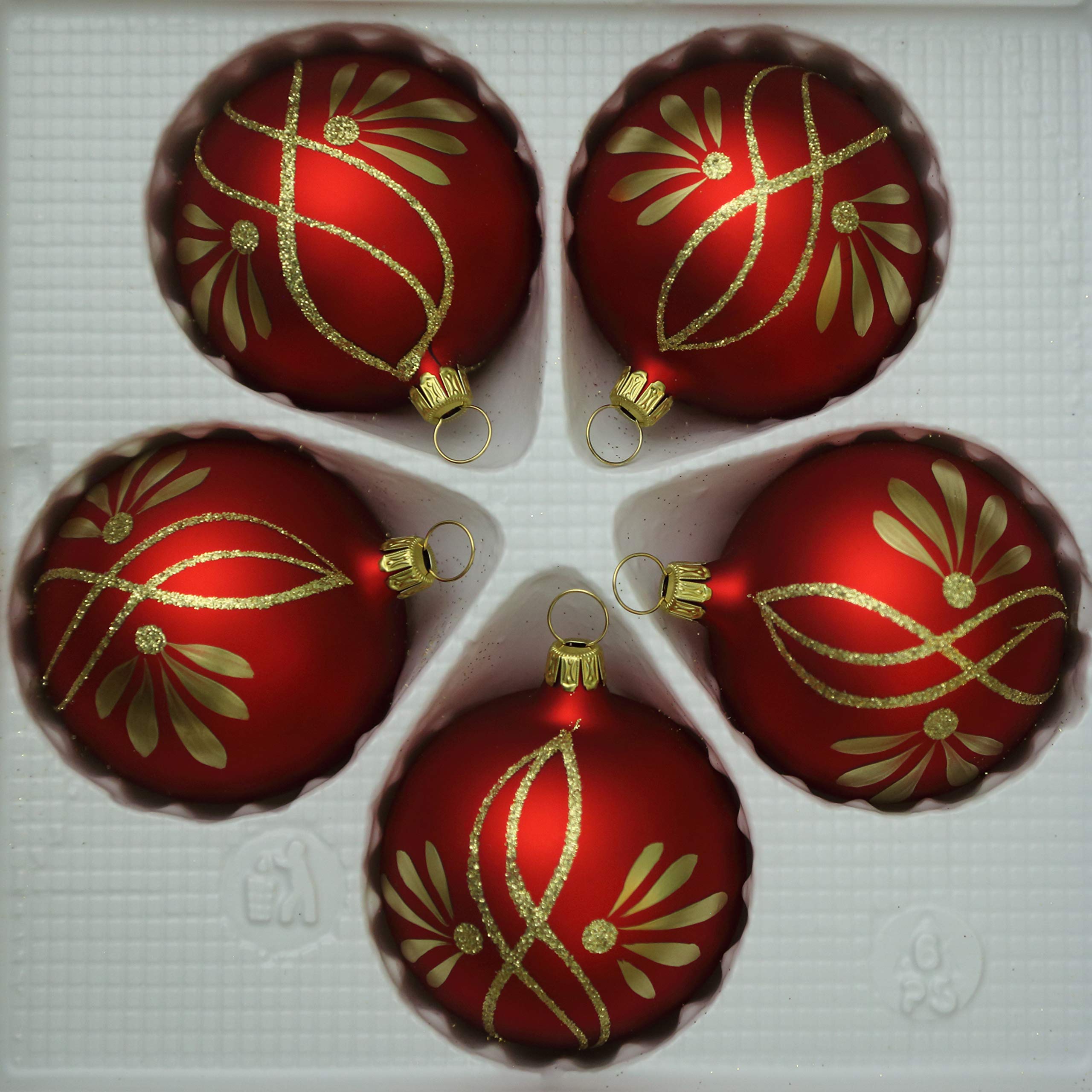 lauschaer-glas-christbaumkugeln-rot-matt-mit-ranken-5-st-ck-6cm image 2