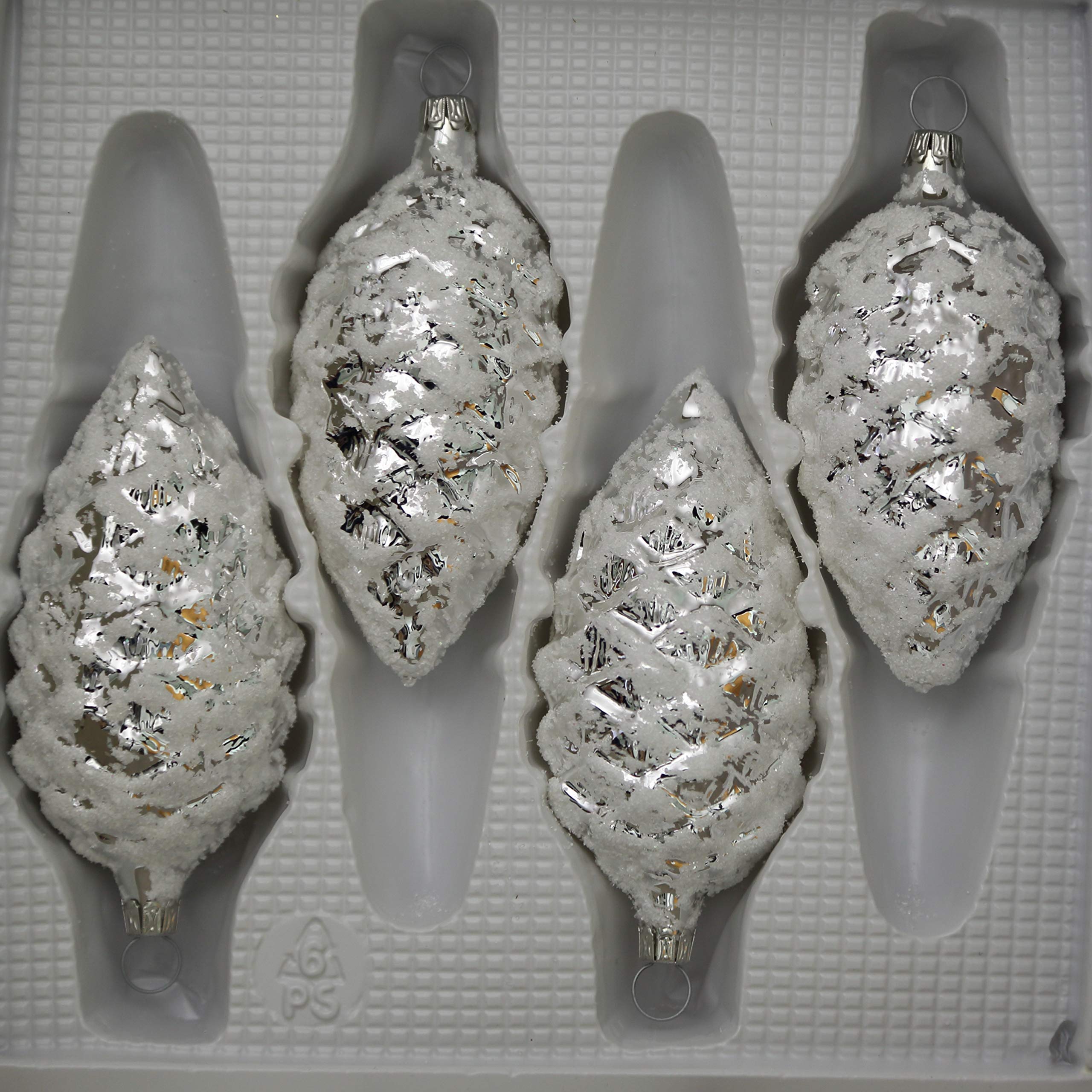 lauschaer-glas-tannenzapfen-silber-mit-dekor-4-st-ck-christbaumschmuck image 2