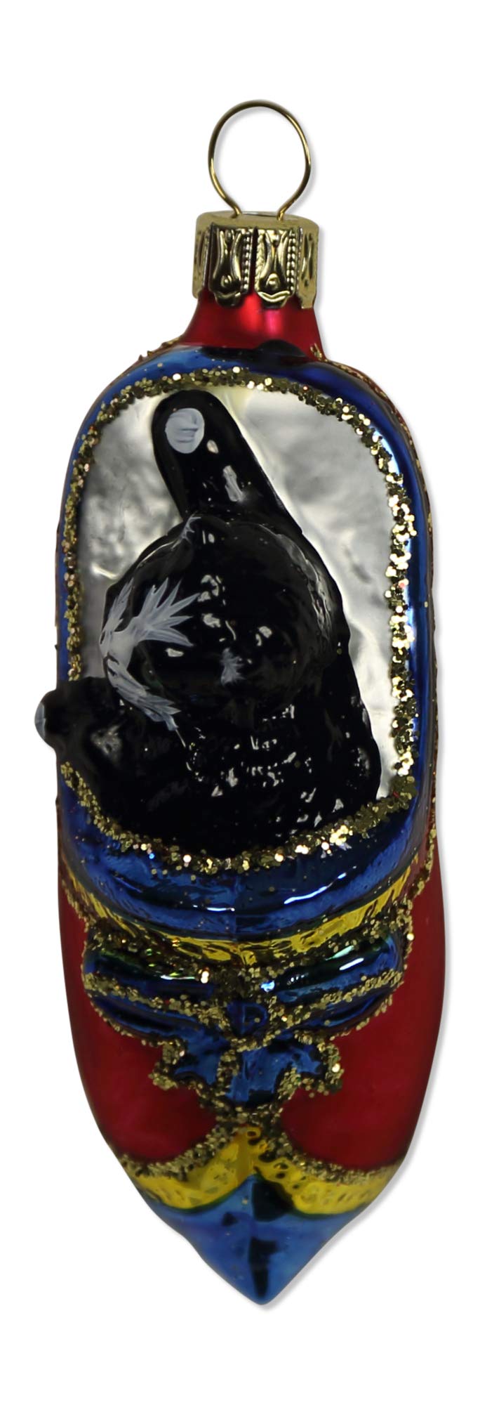 lauschaer-glas-christbaumschmuck-katze-im-schuh-rot-blau-mundgeblasen-handdekori image 1