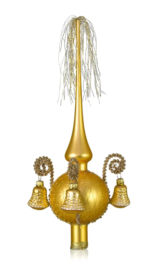 lauschaer-glas-weihnachtsbaumspitze-gold-matt-umsponnen-28-cm image 1