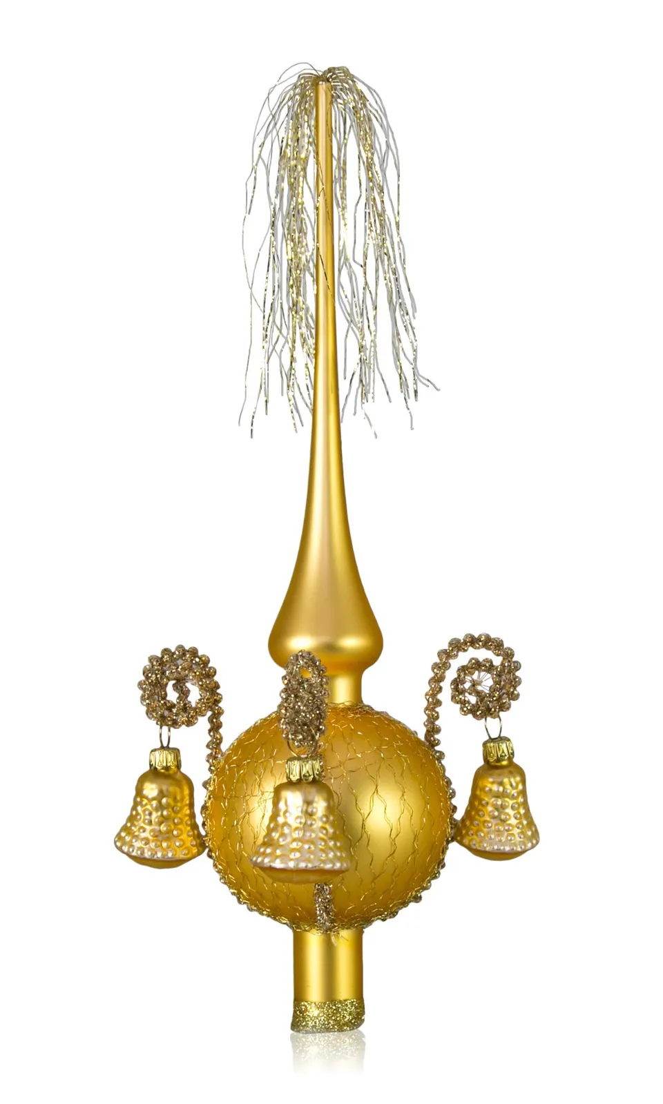 lauschaer-glas-weihnachtsbaumspitze-gold-matt-umsponnen-28-cm image 1