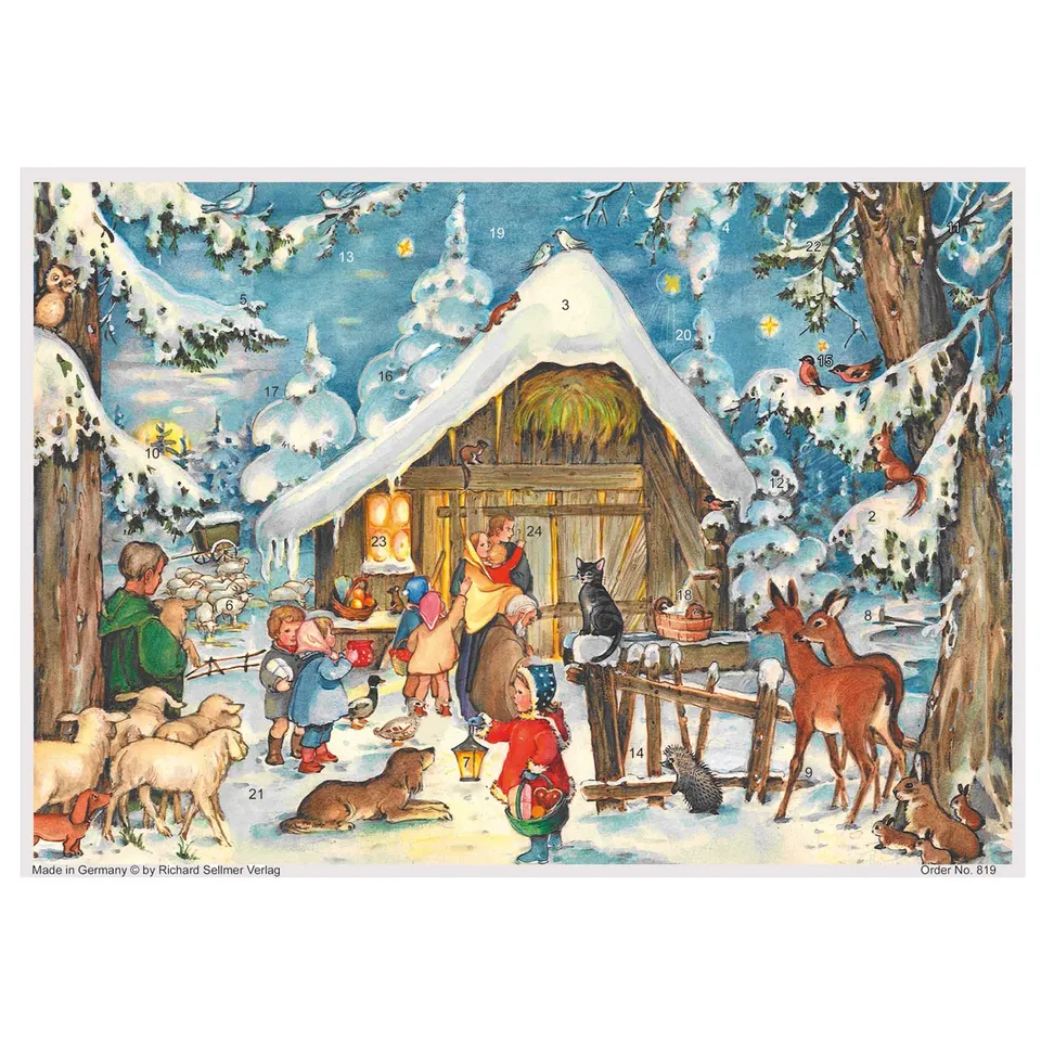 sellmer-verlag-adventskalender-a4-wir-warten-vor-dem-stall-krippenszene image 1