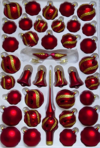 lauschaer-glas-christbaumschmuck-sortiment-dunkelrot-matt-mit-dekor-39-teile-mit image 8