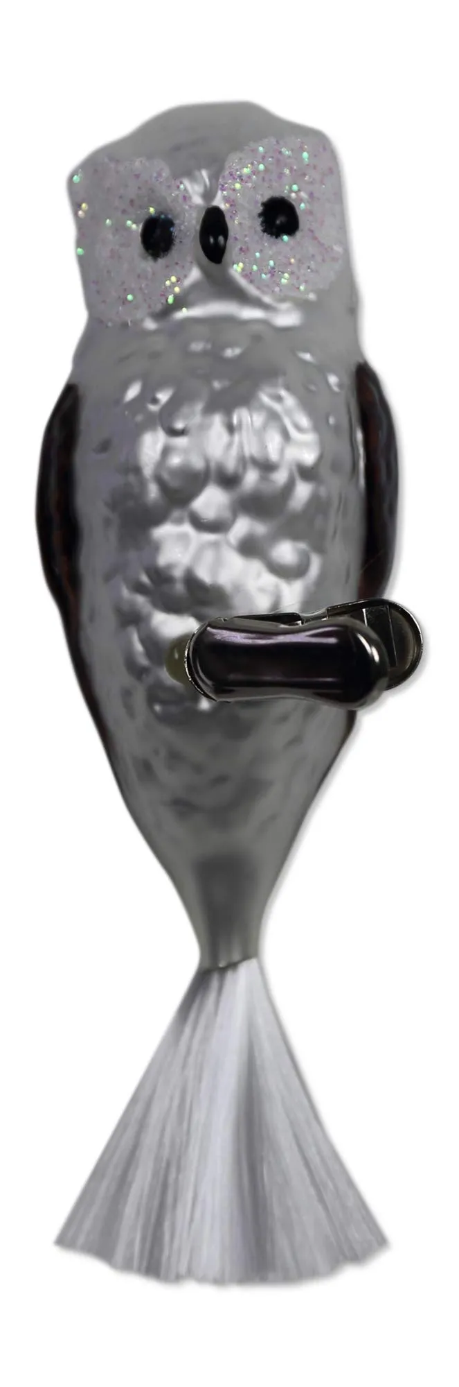 lauschaer-glas-christbaumschmuck-gro-e-eule-mit-glasschwanz-wei-matt image 1