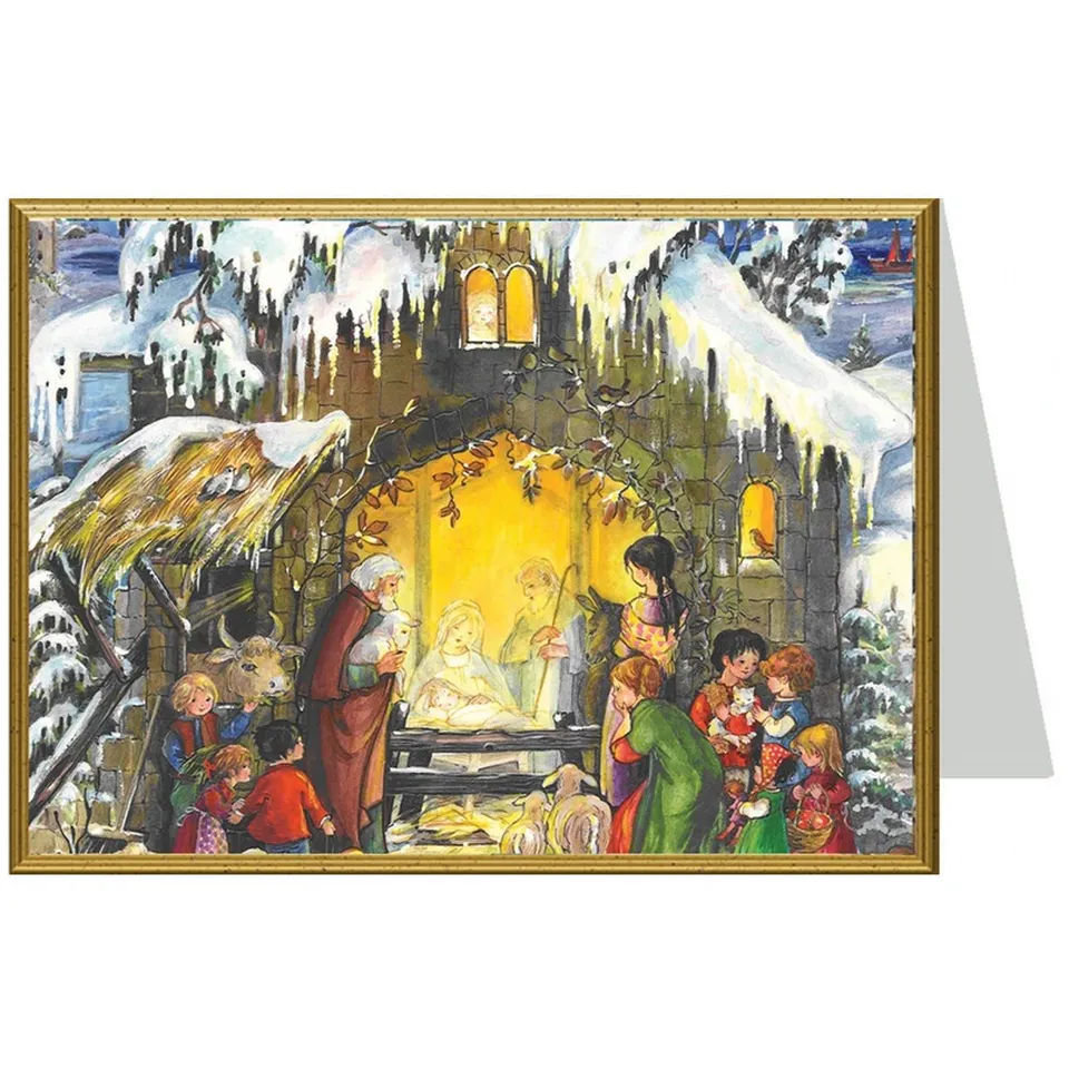 sellmer-verlag-weihnachtskarte-jesus-ist-geboren-christliche-klappkarte-querform image 1