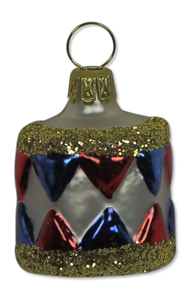 lauschaer-glas-christbaumschmuck-kleine-trommel-wei-matt-rot-mundgeblasen-handde image 1