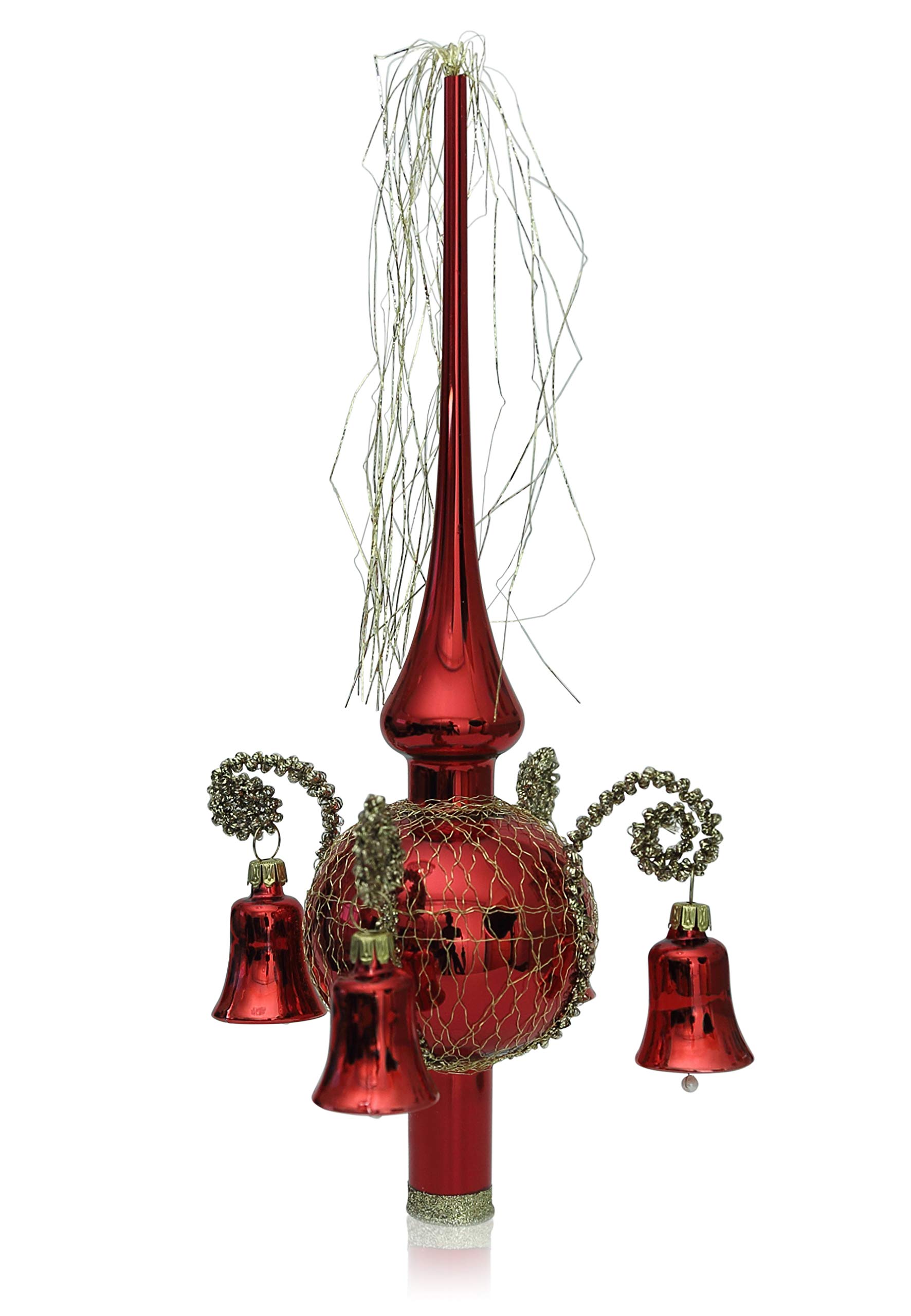 lauschaer-glas-weihnachtsbaumspitze-rot-glanz-mit-gl-ckchen-l-28-cm image 1