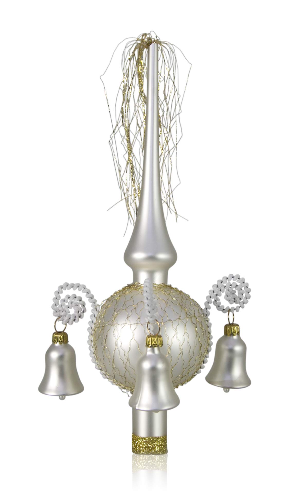lauschaer-glas-weihnachtsbaumspitze-mit-gl-ckchen-wei-matt-umsponnen-28-cm image 1