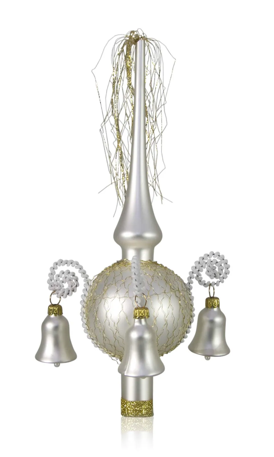 lauschaer-glas-weihnachtsbaumspitze-mit-gl-ckchen-wei-matt-umsponnen-28-cm image 1