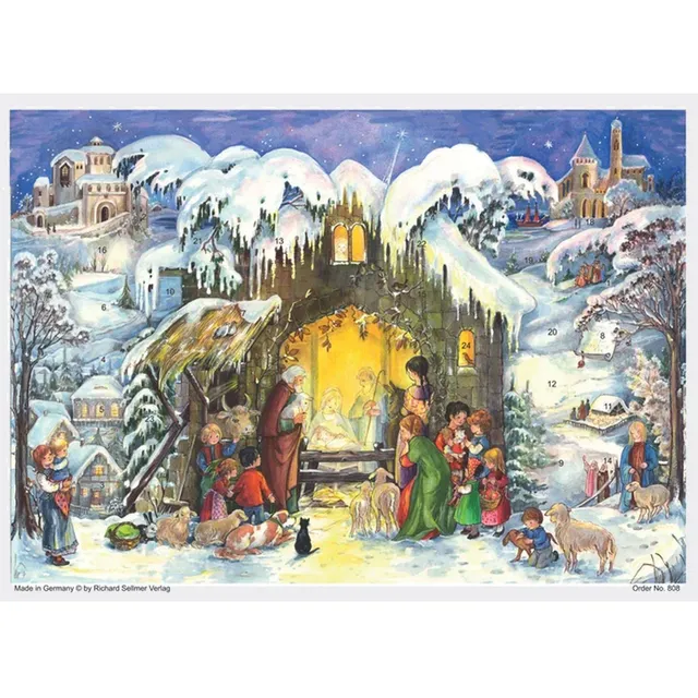 sellmer-verlag-adventskalender-a4-jesus-ist-geboren-krippe-mit-glimmer image 1