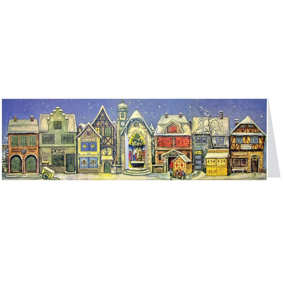 sellmer-verlag-postkarten-adventskalender-die-kleine-stadt-10x31-cm image 1