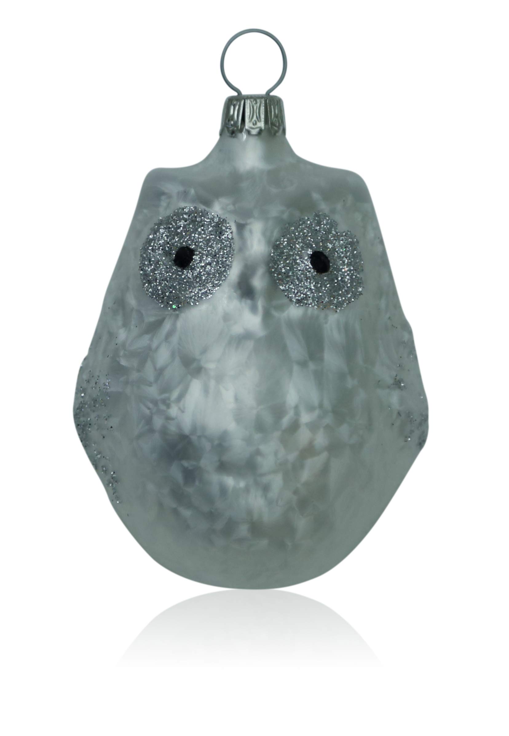 lauschaer-glas-christbaumschmuck-kleine-eule-eislack-wei-3-st-ck-mundgeblasen image 1