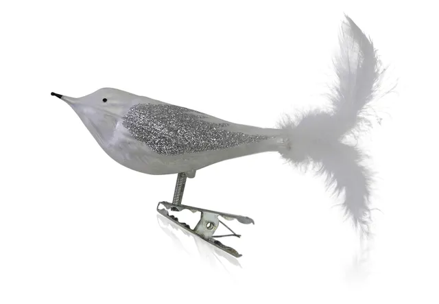 lauschaer-glas-christbaumschmuck-vogel-federschwanz-eislack-wei image 1