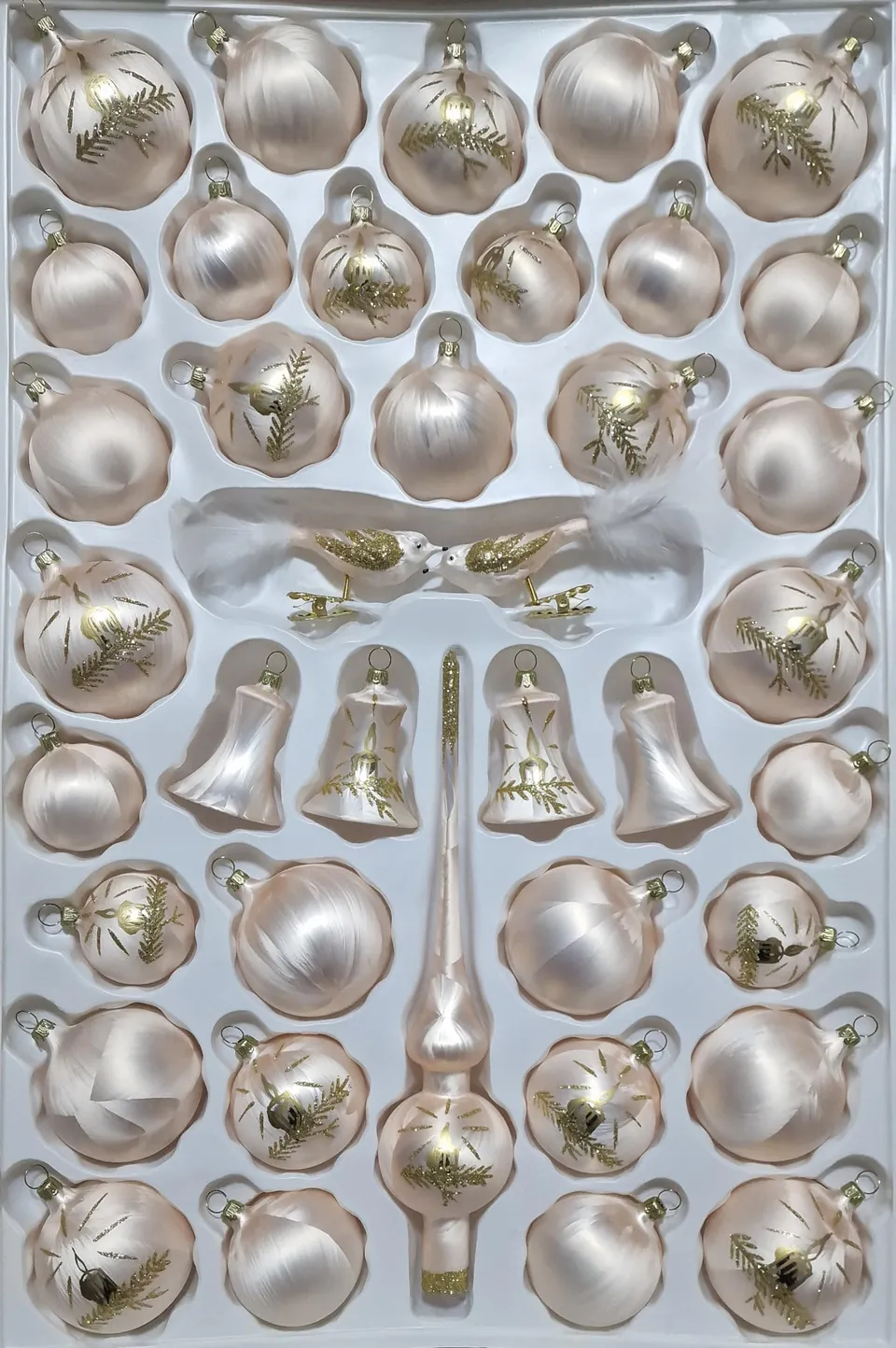 lauschaer-glas-christbaumschmuck-sortiment-champagner-eislack-39-teile-mit-glock image 1